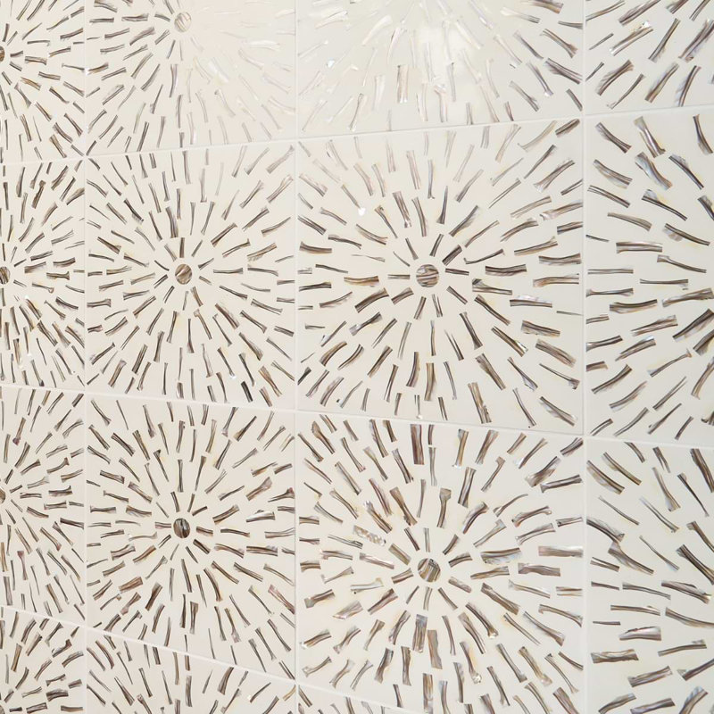 Estee 12x12 Polished Pearl Inlay and Cement Tile, Golden White