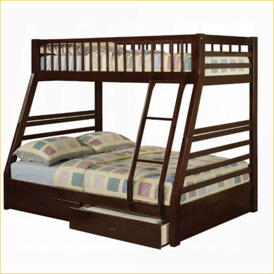 Twin/Full Espresso Bunk Bed with 2 Drawers, Pine Composite Frame, Convertible Design