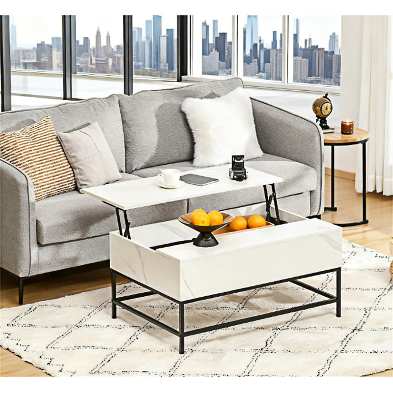 Table basse à plateau relevable avec compartiment de rangement caché