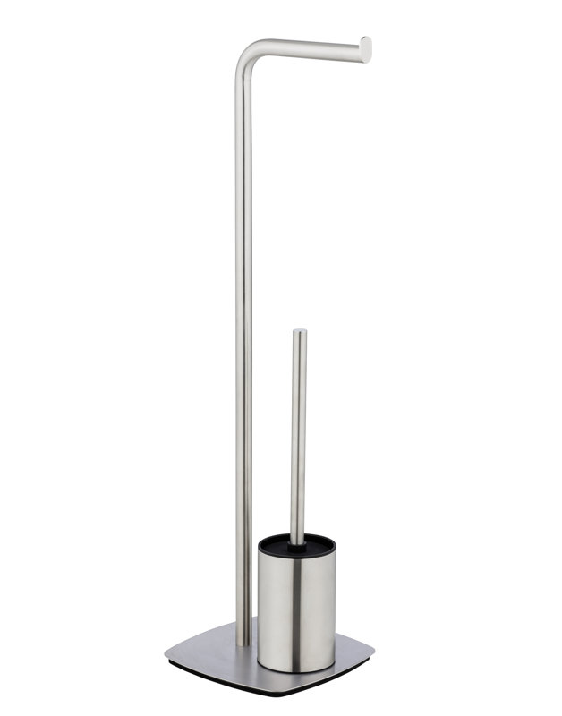 Ivy Bronx free-standing toilet set, Mod. Iria, black, with toilet roll holder and toilet brush, Matt stainless steel