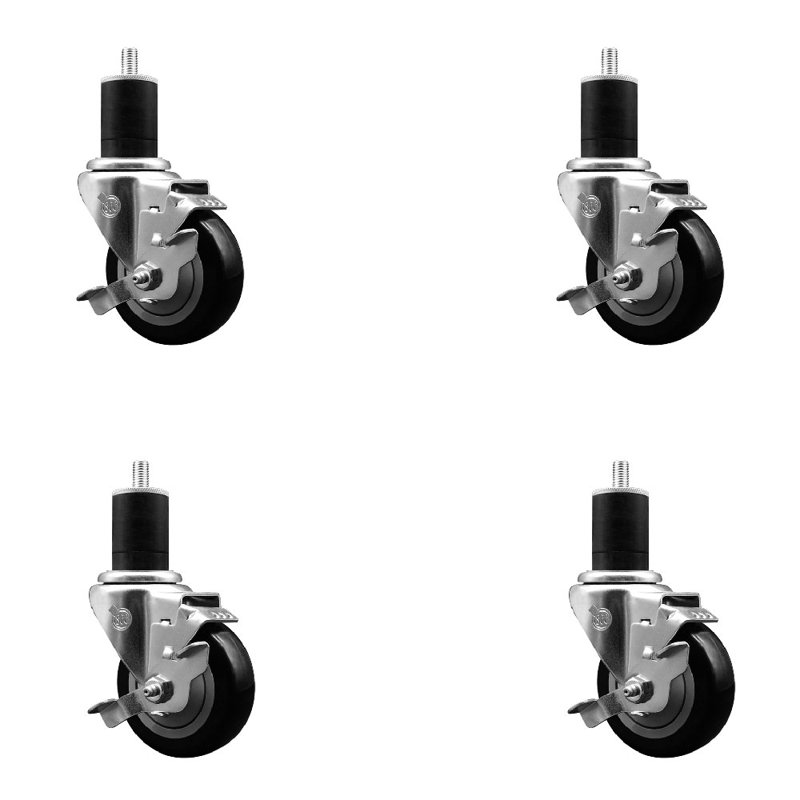 Ensemble de roulettes extensibles en poly pivotant avec frein SCC TLB 3,5 po x 1-3 / 4 po, Noir