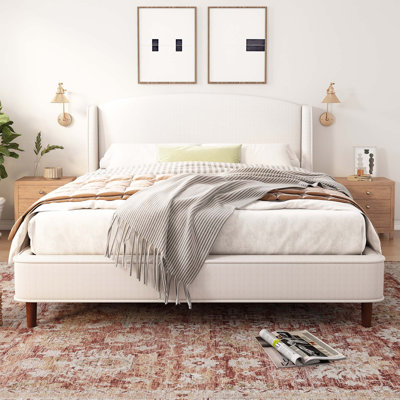 Warrick Upholstered Platform Bed Frame with Wingback Headboard | No Box Spring Needed