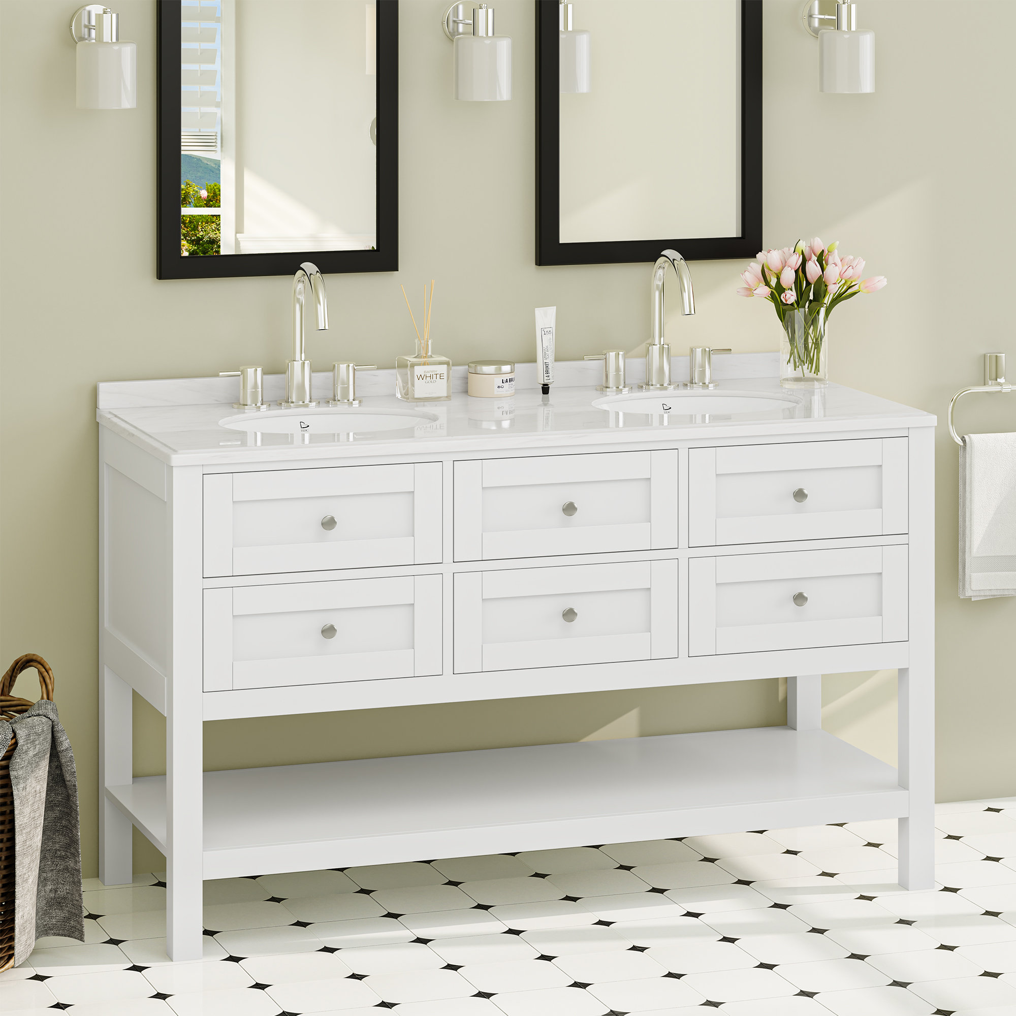 Red Barrel Studio® 60'' Double Bathroom Vanity with Stone Top | Wayfair