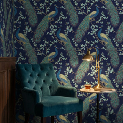 Papier peint floral paon