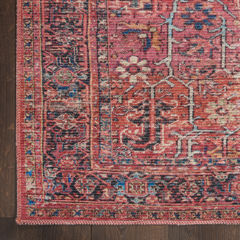 Vintage Distressed Persian 5'3" x 7'3" Area Rug in Brick Red