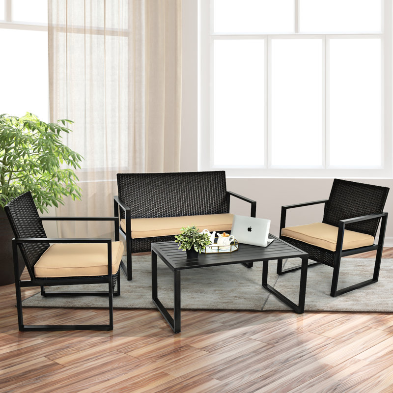 Wicker 4 - Person Patio Conversation Set with Cushions