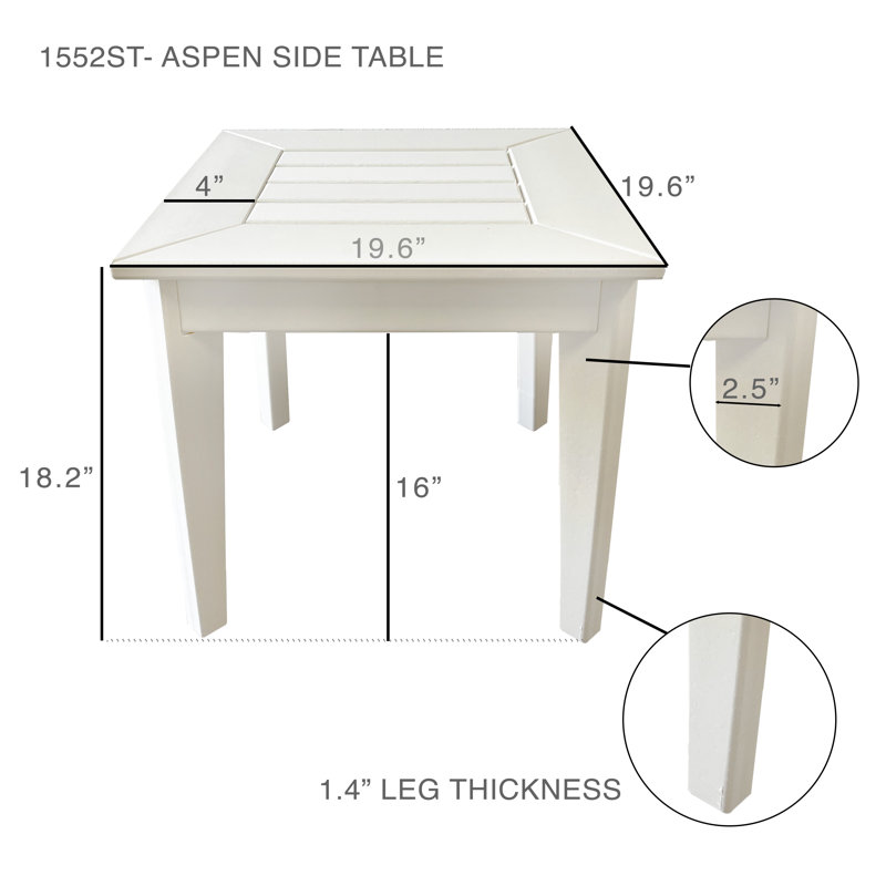 Aspen White Square HDPE Outdoor Side Table 19.6"