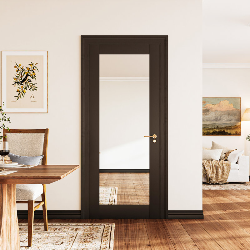 1 dalle de verre intérieure pré-finie en bois manufacturé pré-fini en verre noir avec ensemble de quincaillerie 28 po x 80 po