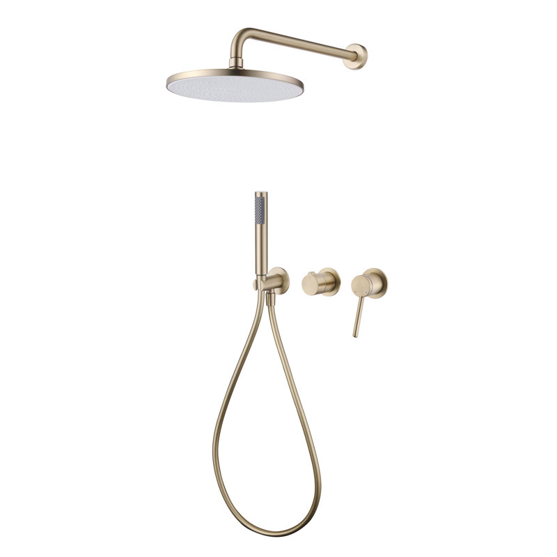 Modern 10" Wall Mounted Rainfall Shower System With Handheld Shower, Rotatable Shower, Brushed Gold