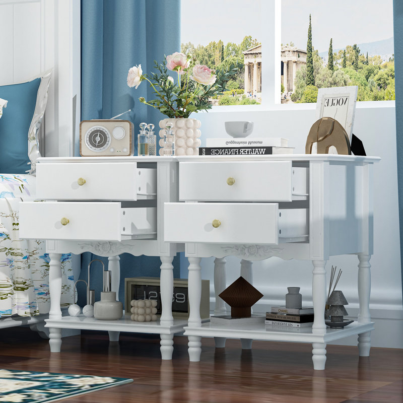 Ekamjhot 2-Piece Nightstand With Shelves And Drawers