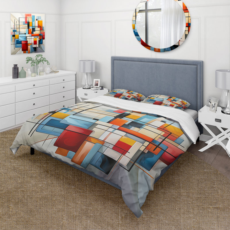 Ensemble de housse de couette à motif géométrique abstrait III - Geometric Abstraction Composition