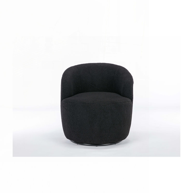 Swivel Barrel Chair, Black Teddy Fabric