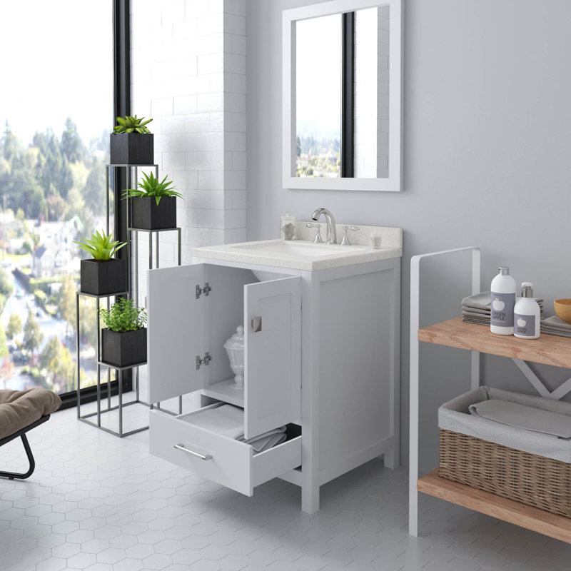Zaair 24'' Single Bathroom Vanity with Quartz Top, White, Dazzle White Quartz