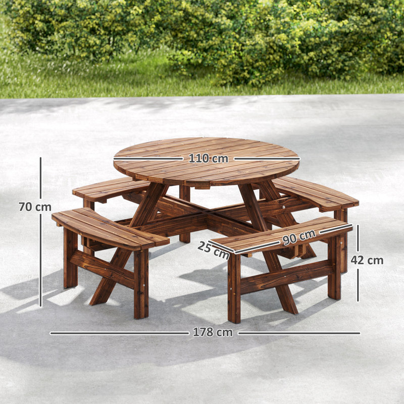 8-Seater Carbonized Wood Garden Dining Set 