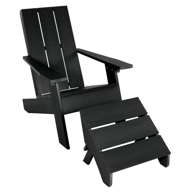 Byrnes Outdoor Adirondack Chair With Ottoman, Black