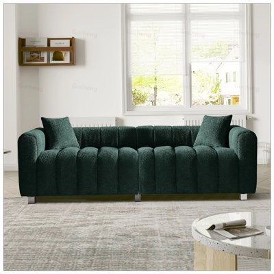 Canapé 3 places en velours de qualité supérieure avec pieds en métal et 2 coussins, causeuse moderne rembourrée à bulles pour le salon et la chambre à coucher