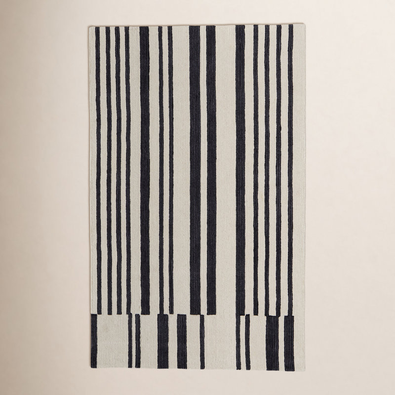 Tapis de style Mid-Century moderne, ivoire / noir Ryo 2 pi x 3 pi, Rectangle 8 pi x 10 pi