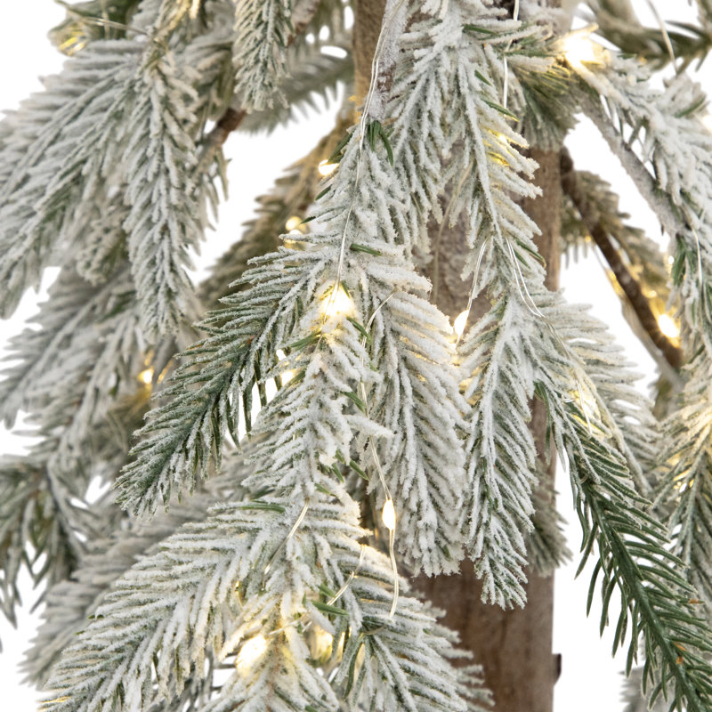 Pre-Lit Flocked Battery Operated Alpine Artificial Christmas Tree - 3' - Clear LED Lights