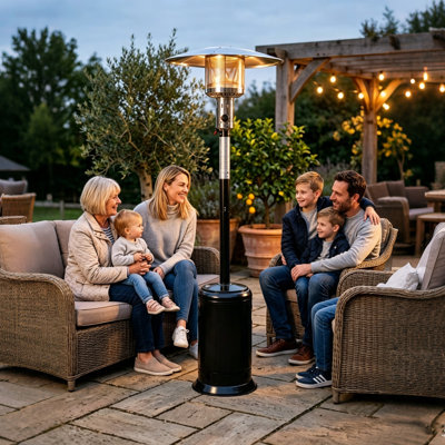 Outdoor Standing Flame Patio Heater with Wheels, 47,000 BTU Propane Gas Heater for Garden, Deck, Porch - Hammered Black