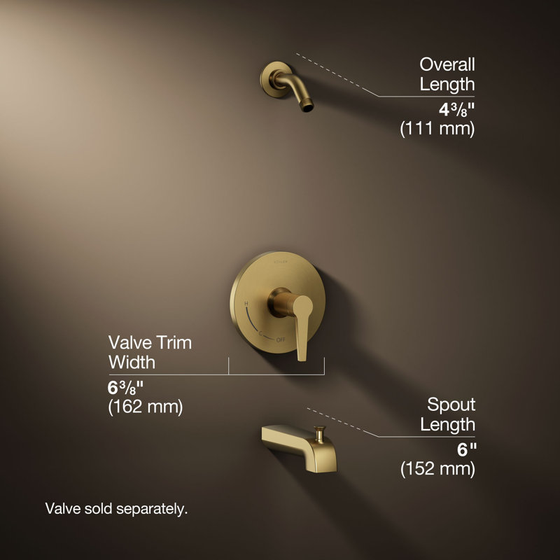 Pitch Tub and Shower Faucet, Vibrant Brushed Moderne Brass