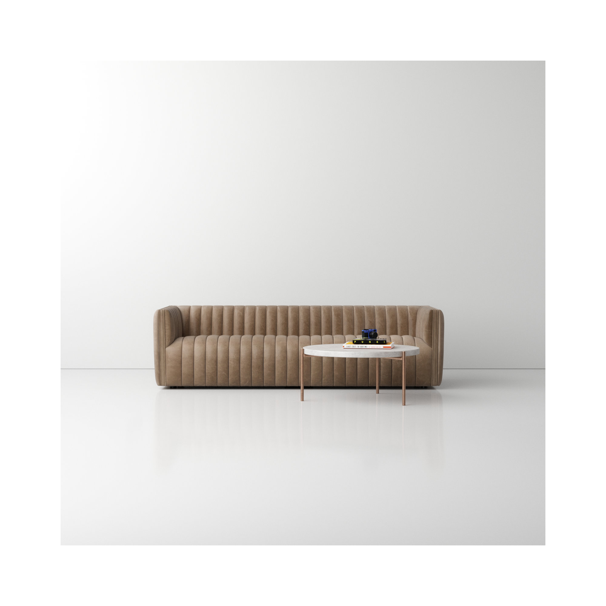 Brandt 97" Tuxedo Arm Sofa, Palermo Drift Genuine Leather, 26.5" H x 97" W x 35" D