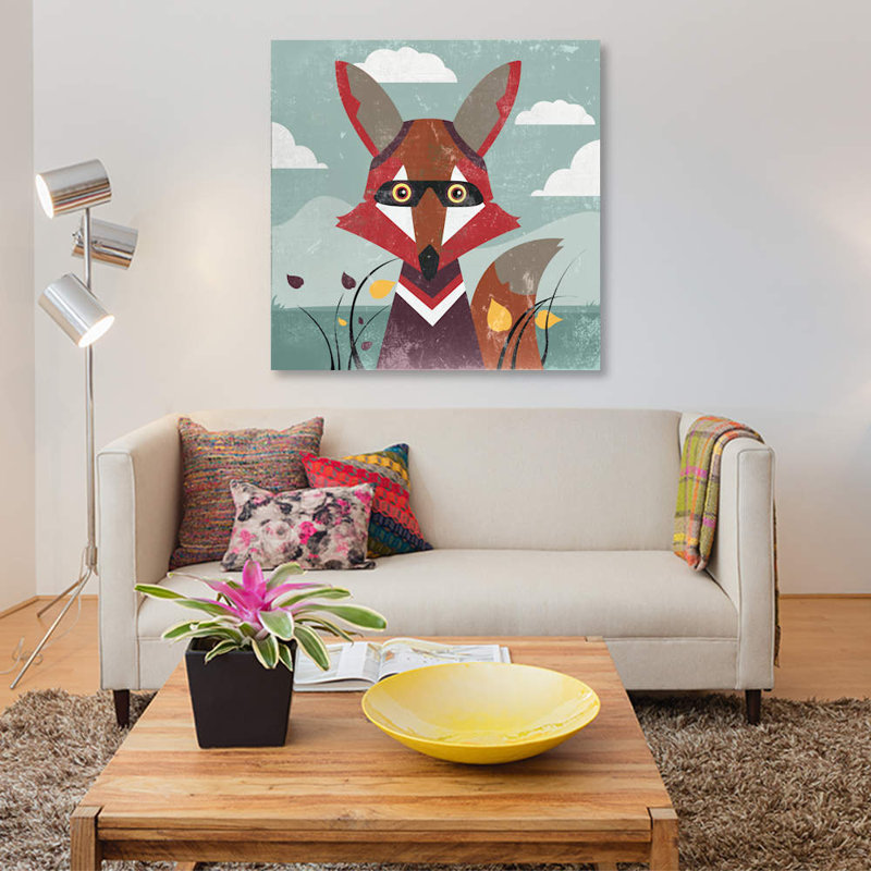 « fox », impression sur toile, H 26 po x l 26 po x P 1,5 po, Toile tendue, Pas de tapis