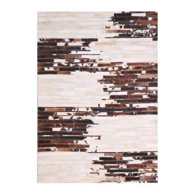 Patchwork Geometric design rectangular Ivory Brown Area rug - PCH 355