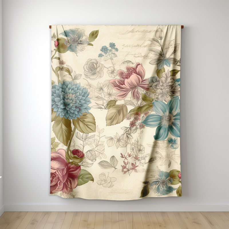 Jeté , L 51 po x L 60 po, Floral, Brun clair / rose / bleu / vert