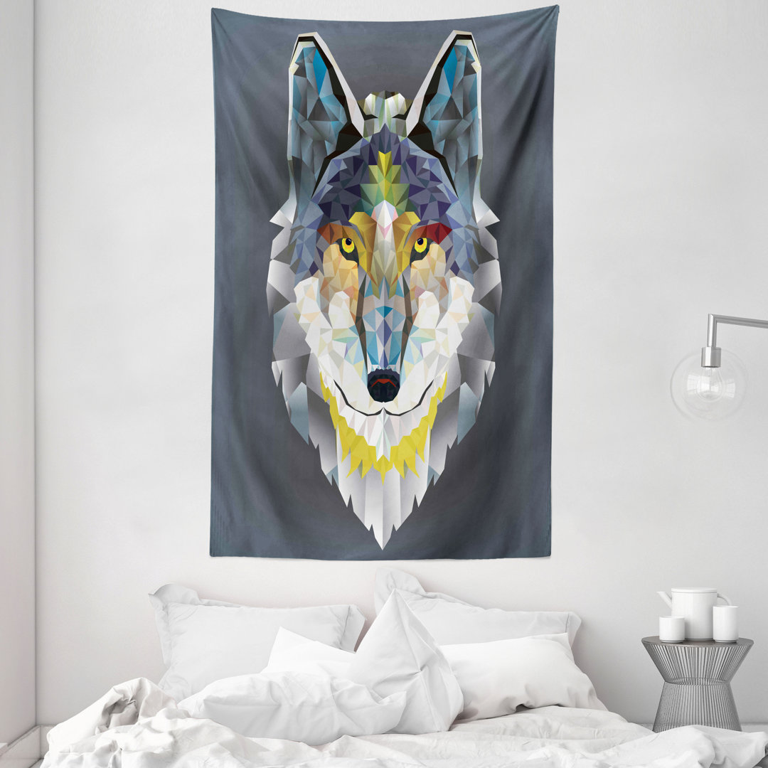 Wandteppich, Wolf Kojote Portrait Kunst, Multicolor