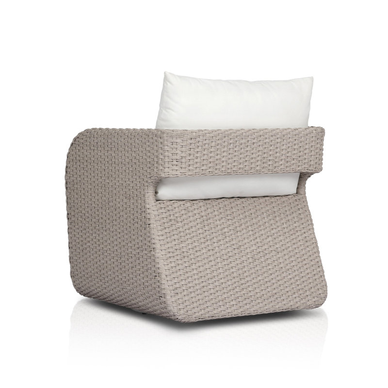 Poillucci Swivel Wicker Outdoor Lounge Chair, Vintage White, Arashi Salt, Acrylic