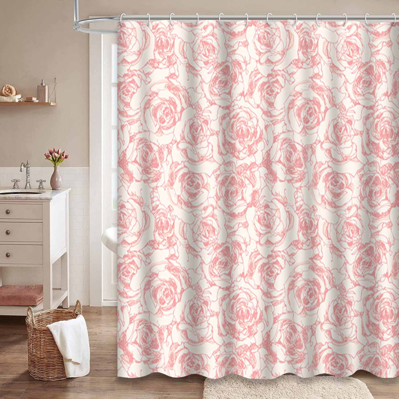 Rideau de douche imperméable à motif floral rose pastel avec 12 crochets, L 72 po x l 72 po