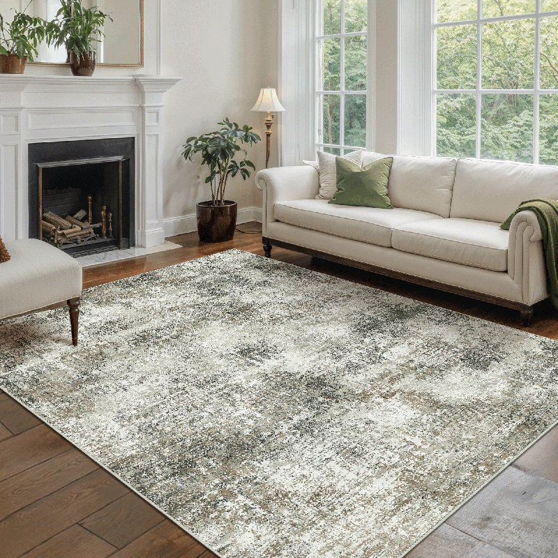 Gray Geometric Synthetic Rectangular 6' x 9' Washable Area Rug