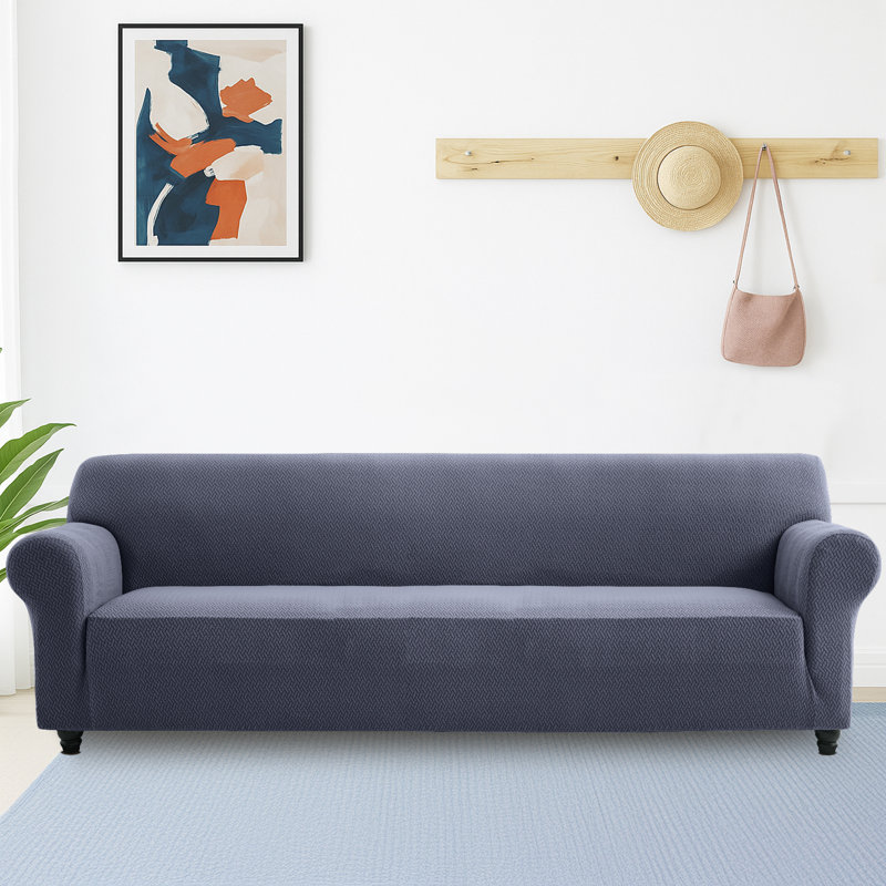 Jacquard Pattern Stretchable Spandex Sofa Slipcover - Stylish Sofa Protector, Blue/Grey, 179cm H x 320cm W - (4 Seater)