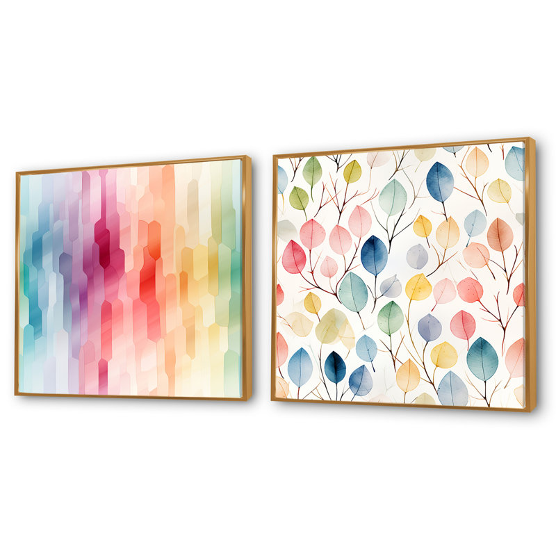 Daandre - Ensemble de 2 collages carrés abstraits, H 16 po x l 33 po, Cadre flottant doré