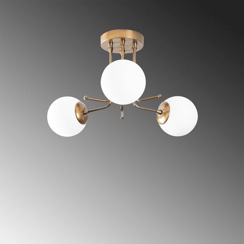 Lustre scandinave élégant, doré et blanc, 19,0 x 19,0 x 13,4 pouces | Corps en métal durable, 3 x douilles E27 de 40 W maximum | Élégant luminaire pour espaces de salon et de salle à manger modernes, classé IP20