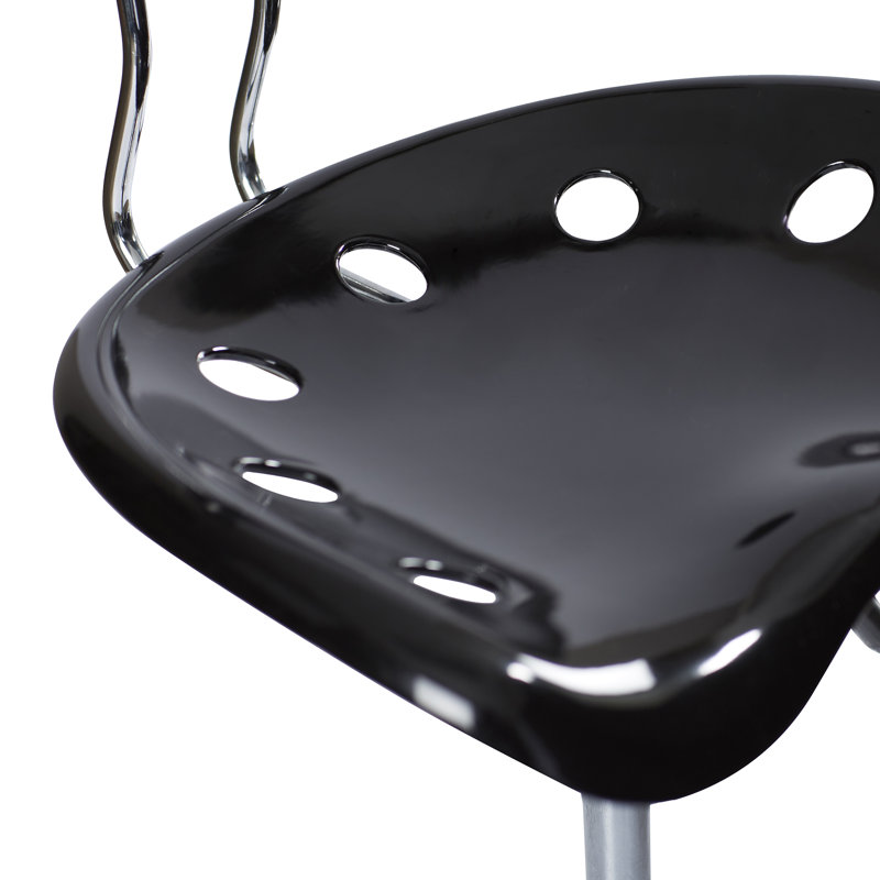 Ergonomic Swivel Black Metal Armless Task Chair with Tractor Seat