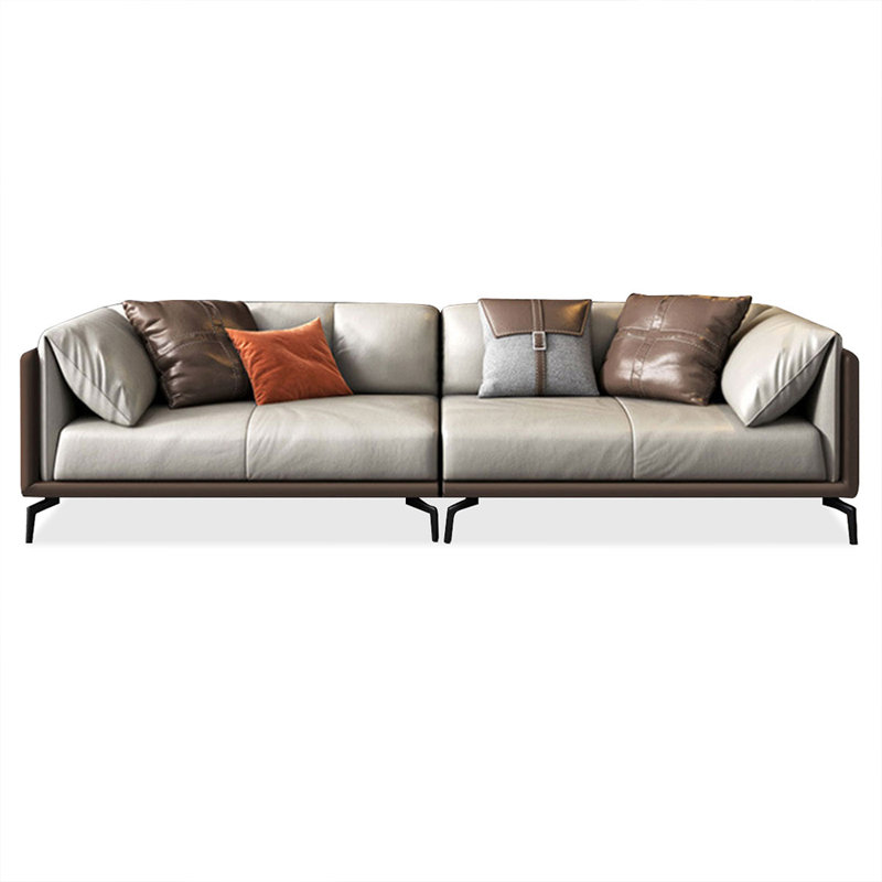 Khaki Genuine Leather Modular Sofa cushion couch, Coffee/Khaki, 3, 28.35" H x 94.49" W x 37.01" D