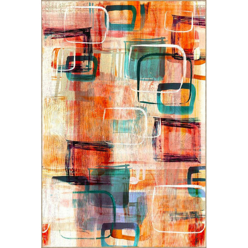 Tapis tissé à carreaux à motif lavable, Rectangle 4 pi x 5 pi 11 po