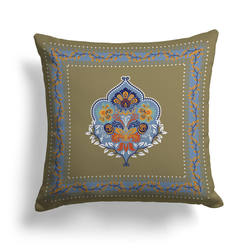 Coussin Kashmir, Bleu / Vert, H 18 po x l 18 po