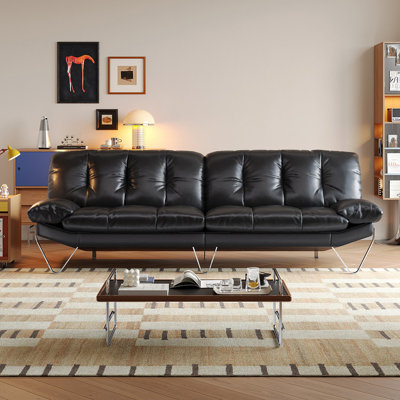 Canapé modulaire noir en cuir véritable