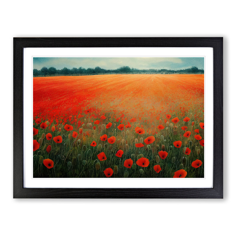 Watercolour Poppy Field Vol.3 - Single Picture Frame Print, 34cm H x 46cm W, Black