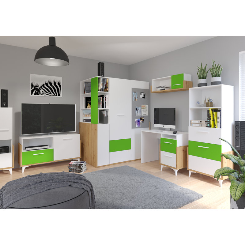 Mazzeo Writing Desk, 76cm H x 105cm W x 57cm D, Green, Right