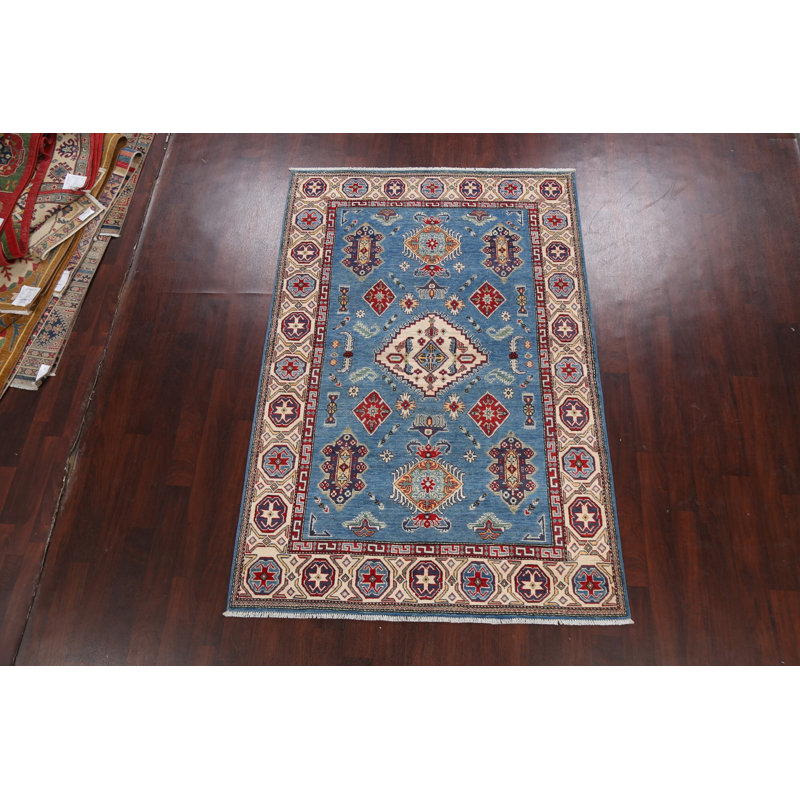 Tapis unique en laine noué à la main nouvel âge de 5 pi 3 po x 7 pi 11 po ivoire / rouge / bleu