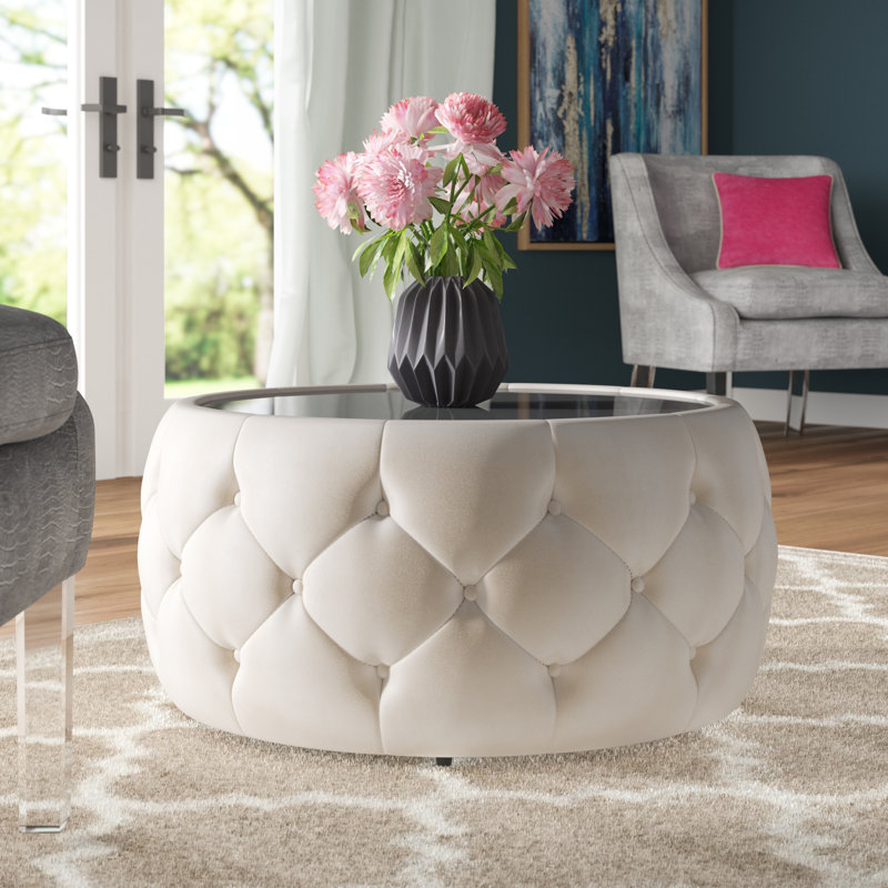 Eraman Glass Top Coffee Table, Beige