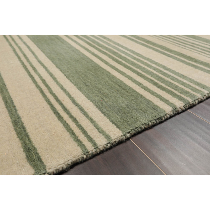 Tapis rayé beige en laine noué à la main