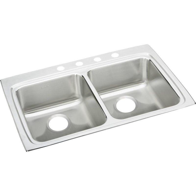 Évier de cuisine à double cuves l 33 po x l 22 po Lustertone, 4 trous