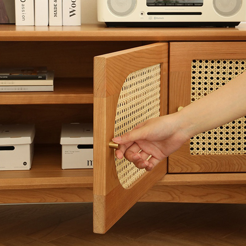 Meuble télé moderne en rotin simple, 86.61"