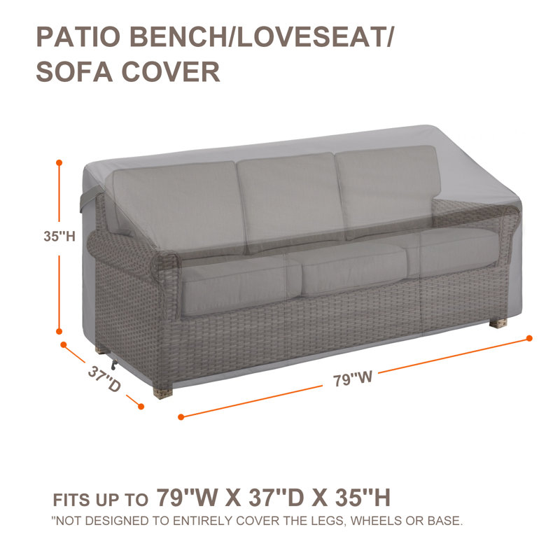 Housse pour canapé de patio gris, H 35 po x l 79 po x P 37 po
