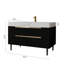 Meuble-lavabo moderne de 35,4 po avec lavabo sous comptoir, plateau en pierre frittée, bois massif multicouche imperméable, rangement à 4 tiroirs, autoportant / mural