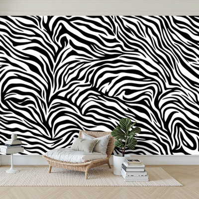 Wall Mural Peel and Stick Wallpaper stripe animals jungle tiger zebra fur seamless repeating white black Self-Adhesive Removable Contact Paper Wall Decor for Living Room Bedroom 100"H x 144"W